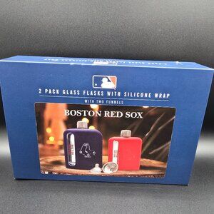Boston Red Sox 2-Pack Glass Flask Set w/ Funnels – MLB Fan Gift – NIB